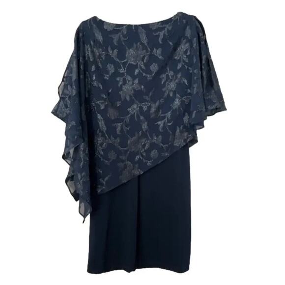 Connected Apparel Women’s Metallic Cocktail Capelet Navy Dress Size 6 NWT - Picture 3 of 8